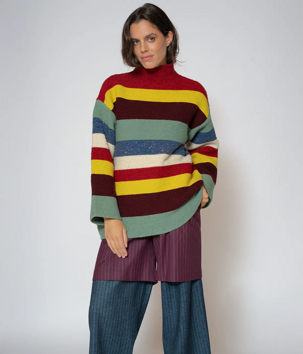 Pantalones cortos a rayas burdeos